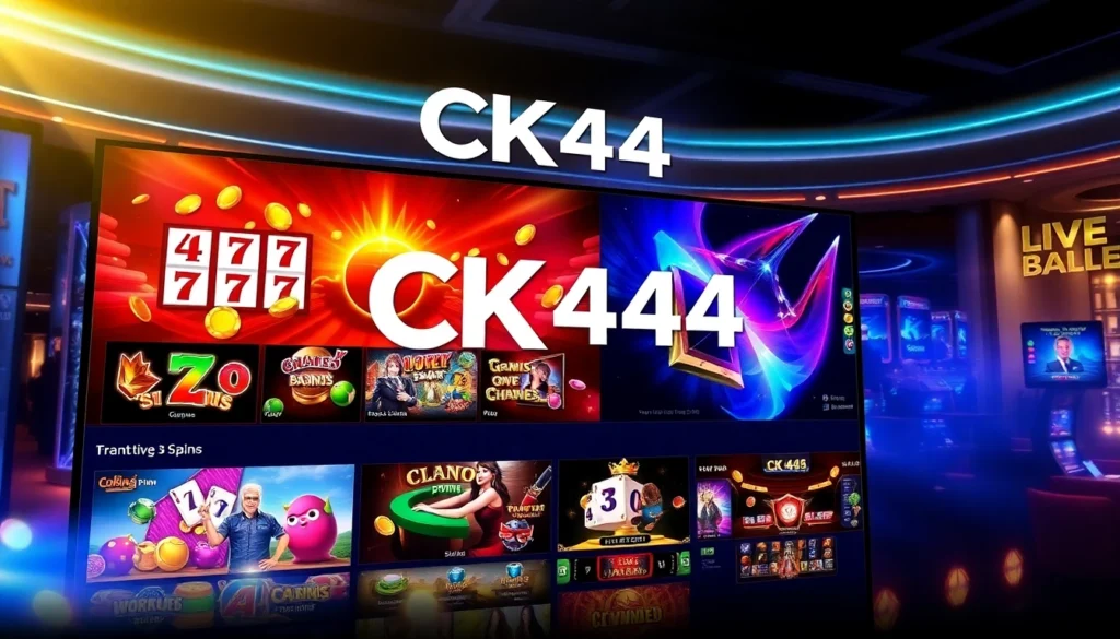 Engaging CK 444 online gaming interface with slots, live casino, and sports betting visuals, highlighting reliability and thrill for players.