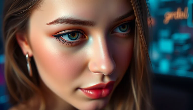 AI girlfriend engaging in a realistic, emotional chat in a modern digital setting, emphasizing connection and intimacy for screen readers.