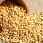 High-quality hulled sesame seed presentation emphasizing purity and natural flavor for food