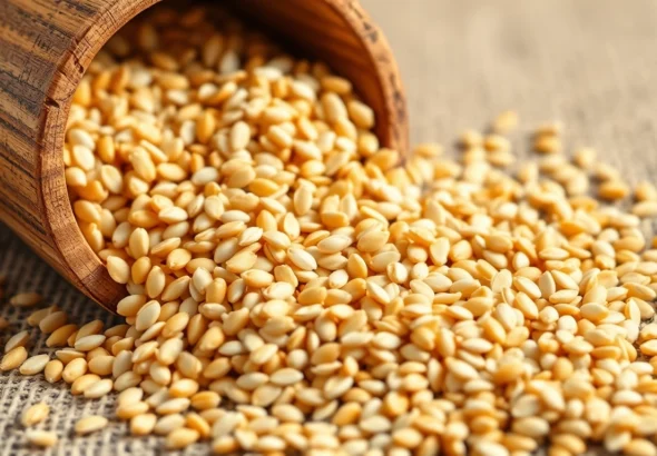 High-quality hulled sesame seed presentation emphasizing purity and natural flavor for food